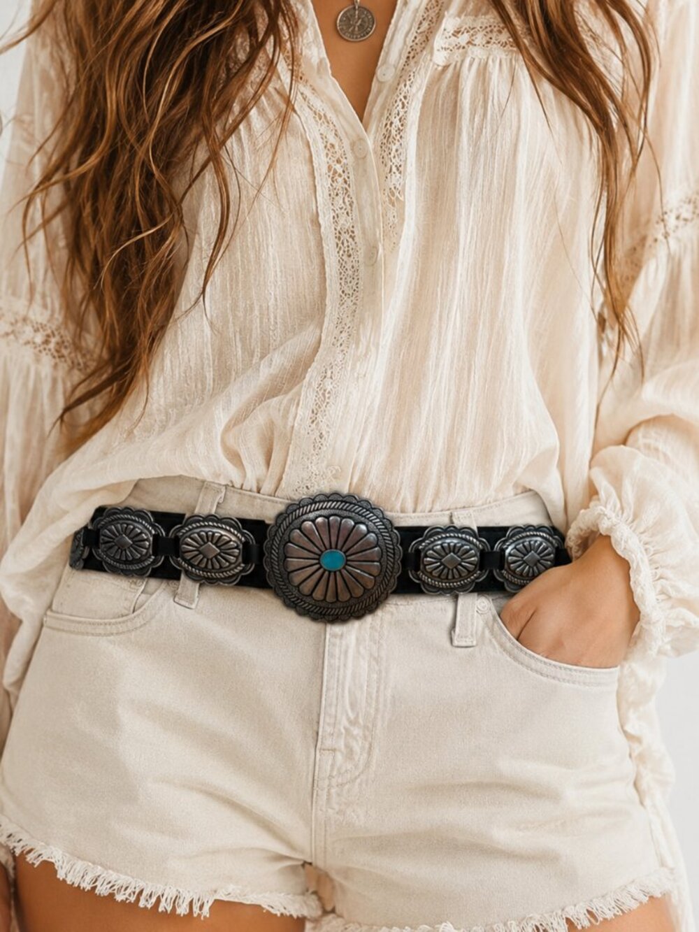Black Southwestern Navajo Style Link Elastic Waist Belt NWT